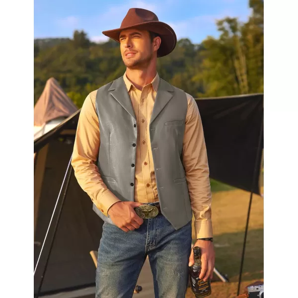 COOFANDY Men's Leather Suit Vest Casual Western Vest Jacket Lightweight V-Neck Dress Vest Waistcoats