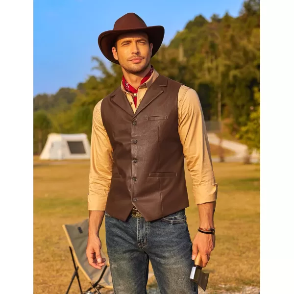 COOFANDY Men's Leather Suit Vest Casual Western Vest Jacket Lightweight V-Neck Dress Vest Waistcoats