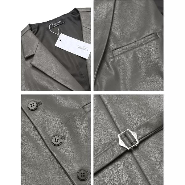 COOFANDY Men's Leather Suit Vest Casual Western Vest Jacket Lightweight V-Neck Dress Vest Waistcoats