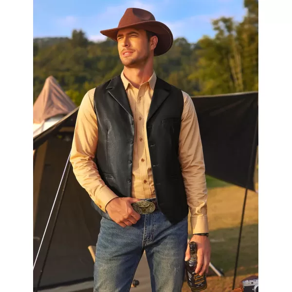 COOFANDY Men's Leather Suit Vest Casual Western Vest Jacket Lightweight V-Neck Dress Vest Waistcoats