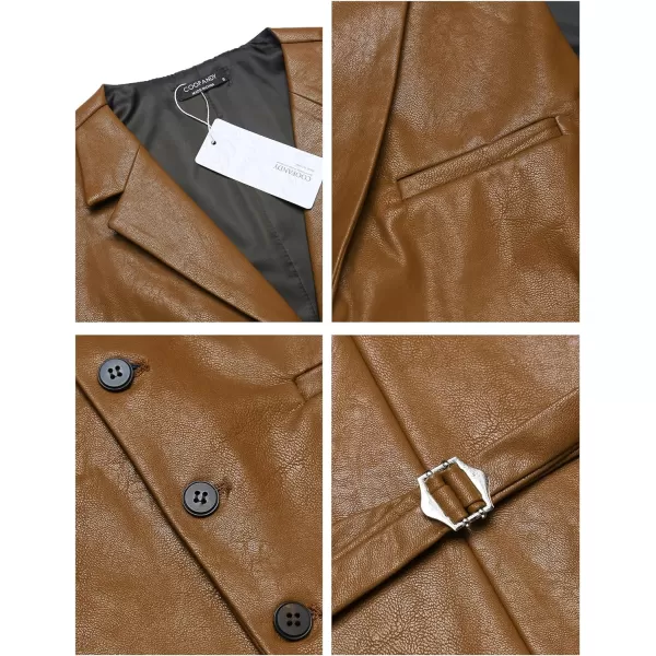 COOFANDY Men's Leather Suit Vest Casual Western Vest Jacket Lightweight V-Neck Dress Vest Waistcoats