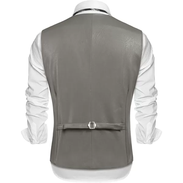 COOFANDY Men's Leather Suit Vest Casual Western Vest Jacket Lightweight V-Neck Dress Vest Waistcoats