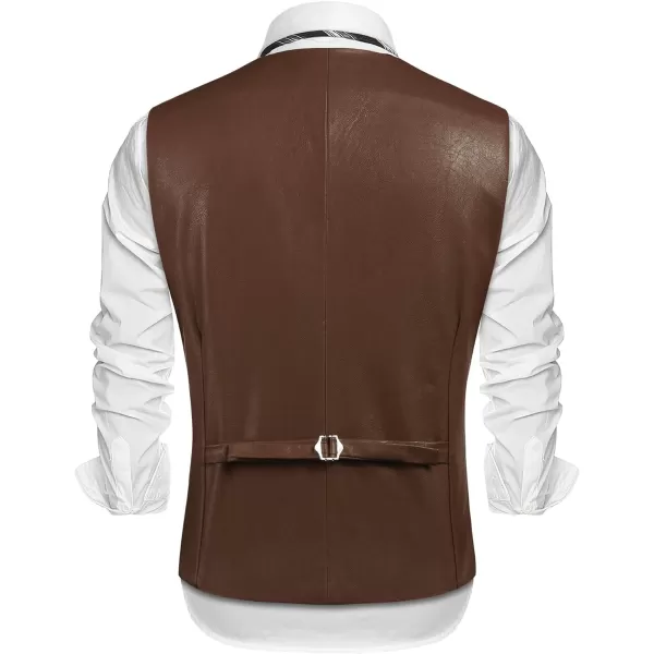 COOFANDY Men's Leather Suit Vest Casual Western Vest Jacket Lightweight V-Neck Dress Vest Waistcoats