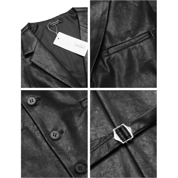 COOFANDY Men's Leather Suit Vest Casual Western Vest Jacket Lightweight V-Neck Dress Vest Waistcoats