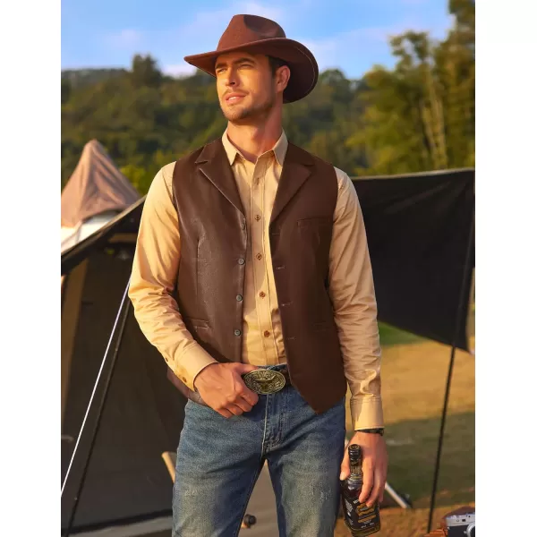COOFANDY Men's Leather Suit Vest Casual Western Vest Jacket Lightweight V-Neck Dress Vest Waistcoats