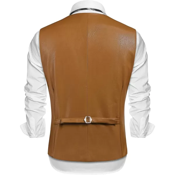 COOFANDY Men's Leather Suit Vest Casual Western Vest Jacket Lightweight V-Neck Dress Vest Waistcoats