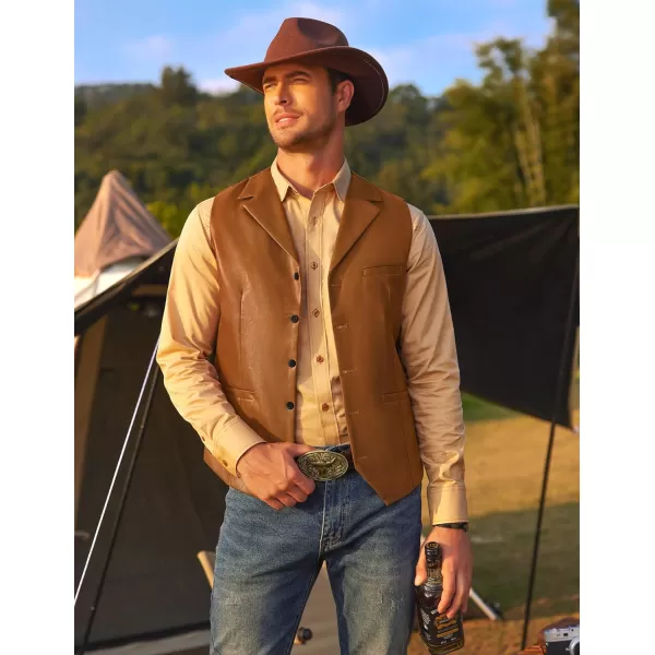 COOFANDY Men's Leather Suit Vest Casual Western Vest Jacket Lightweight V-Neck Dress Vest Waistcoats