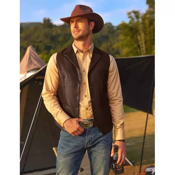 COOFANDY Men's Leather Suit Vest Casual Western Vest Jacket Lightweight V-Neck Dress Vest Waistcoats