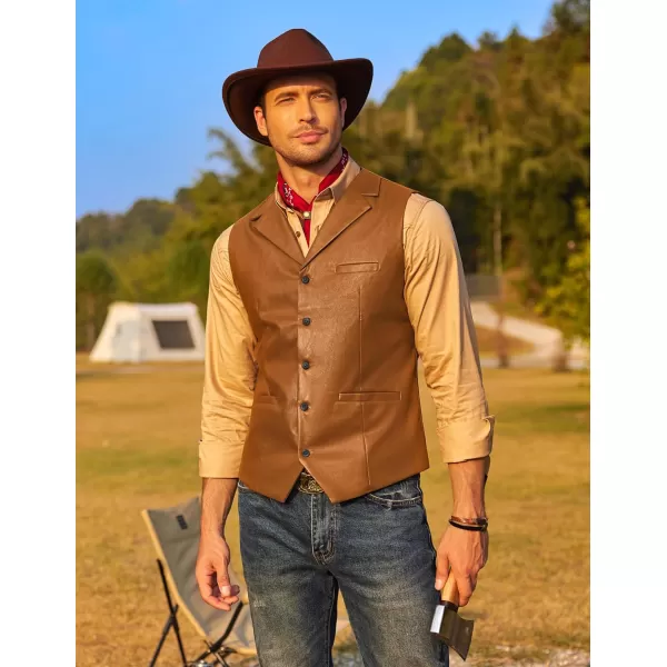 COOFANDY Men's Leather Suit Vest Casual Western Vest Jacket Lightweight V-Neck Dress Vest Waistcoats