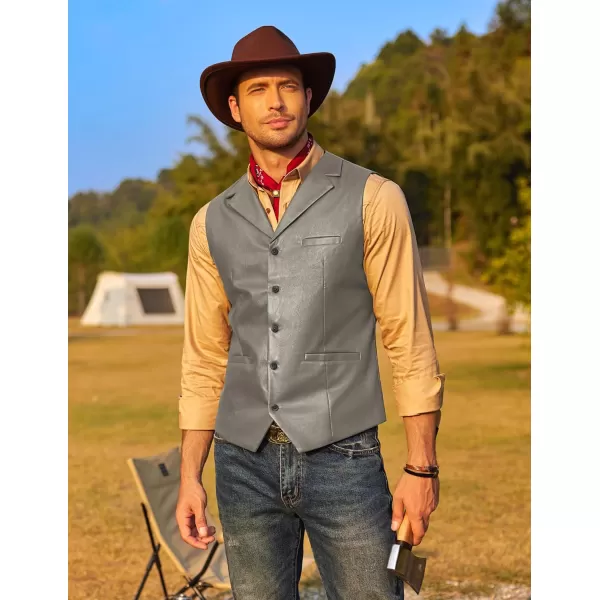 COOFANDY Men's Leather Suit Vest Casual Western Vest Jacket Lightweight V-Neck Dress Vest Waistcoats