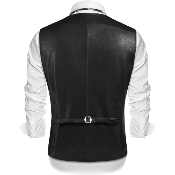 COOFANDY Men's Leather Suit Vest Casual Western Vest Jacket Lightweight V-Neck Dress Vest Waistcoats