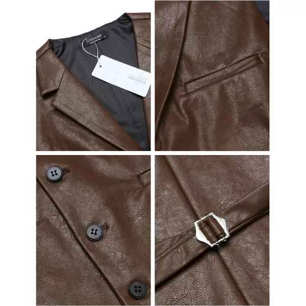 COOFANDY Men's Leather Suit Vest Casual Western Vest Jacket Lightweight V-Neck Dress Vest Waistcoats
