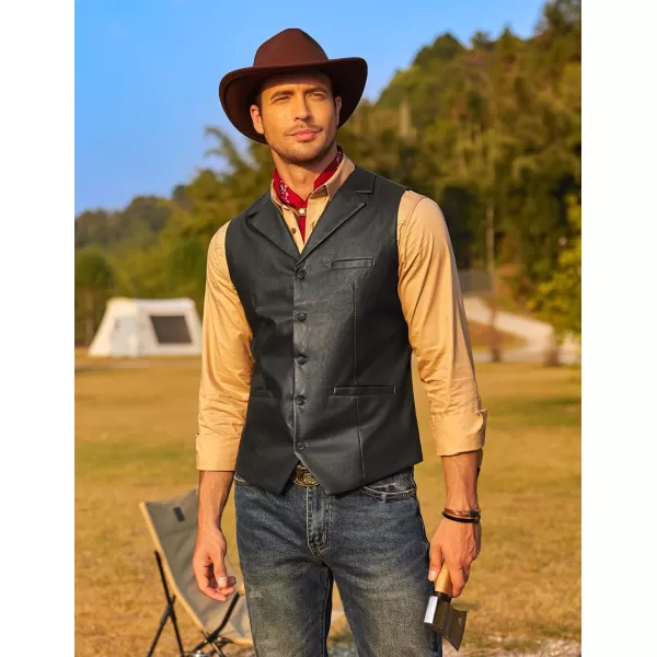 COOFANDY Men's Leather Suit Vest Casual Western Vest Jacket Lightweight V-Neck Dress Vest Waistcoats
