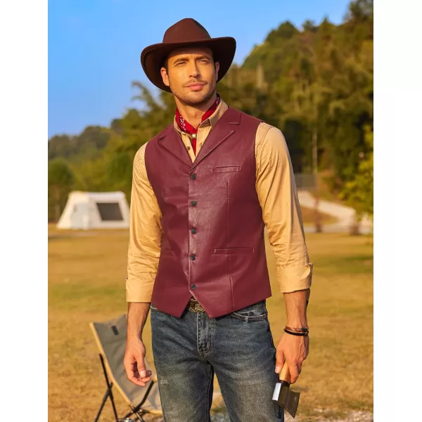 COOFANDY Men's Leather Suit Vest Casual Western Vest Jacket Lightweight V-Neck Dress Vest Waistcoats