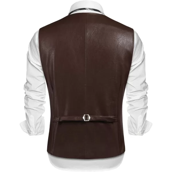 COOFANDY Men's Leather Suit Vest Casual Western Vest Jacket Lightweight V-Neck Dress Vest Waistcoats