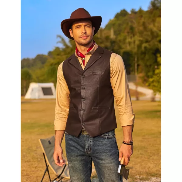 COOFANDY Men's Leather Suit Vest Casual Western Vest Jacket Lightweight V-Neck Dress Vest Waistcoats