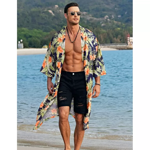 COOFANDY Men's Lightweight Kimono Robe Jacket Printed Japanese Style Bathrobes Casual Open Front Long Cardigan Coat Outwear