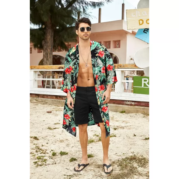 COOFANDY Men's Lightweight Kimono Robe Jacket Printed Japanese Style Bathrobes Casual Open Front Long Cardigan Coat Outwear