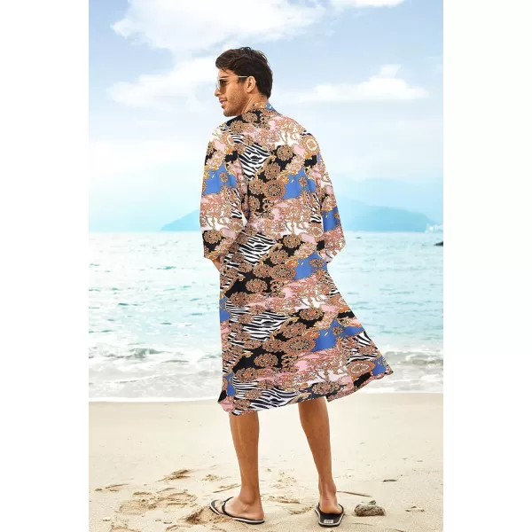 COOFANDY Men's Lightweight Kimono Robe Jacket Printed Japanese Style Bathrobes Casual Open Front Long Cardigan Coat Outwear)