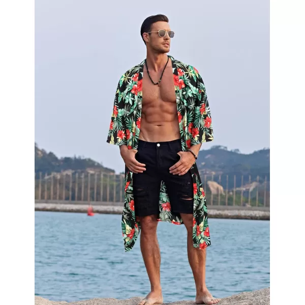 COOFANDY Men's Lightweight Kimono Robe Jacket Printed Japanese Style Bathrobes Casual Open Front Long Cardigan Coat Outwear