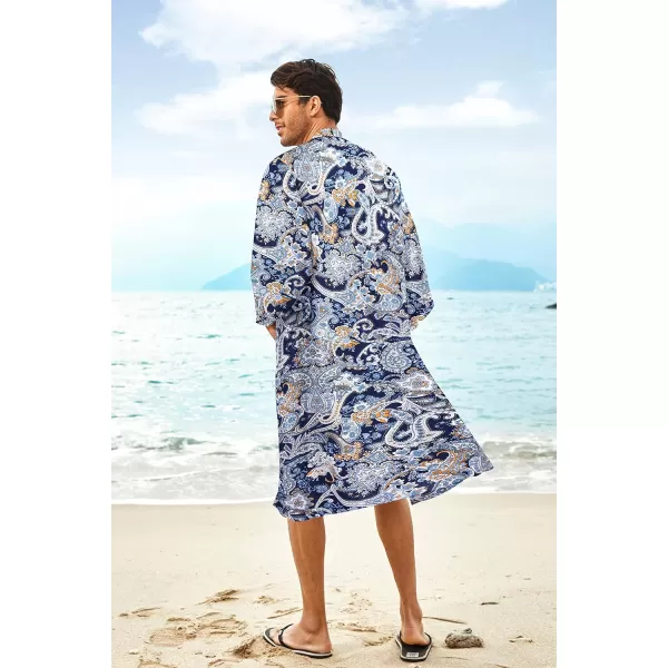 COOFANDY Men's Lightweight Kimono Robe Jacket Printed Japanese Style Bathrobes Casual Open Front Long Cardigan Coat Outwear)