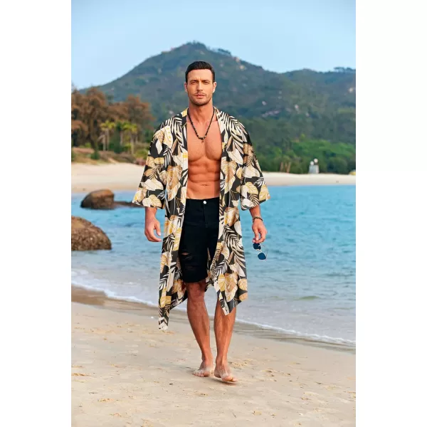 COOFANDY Men's Lightweight Kimono Robe Jacket Printed Japanese Style Bathrobes Casual Open Front Long Cardigan Coat Outwear