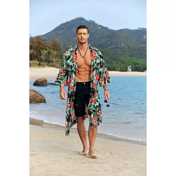 COOFANDY Men's Lightweight Kimono Robe Jacket Printed Japanese Style Bathrobes Casual Open Front Long Cardigan Coat Outwear