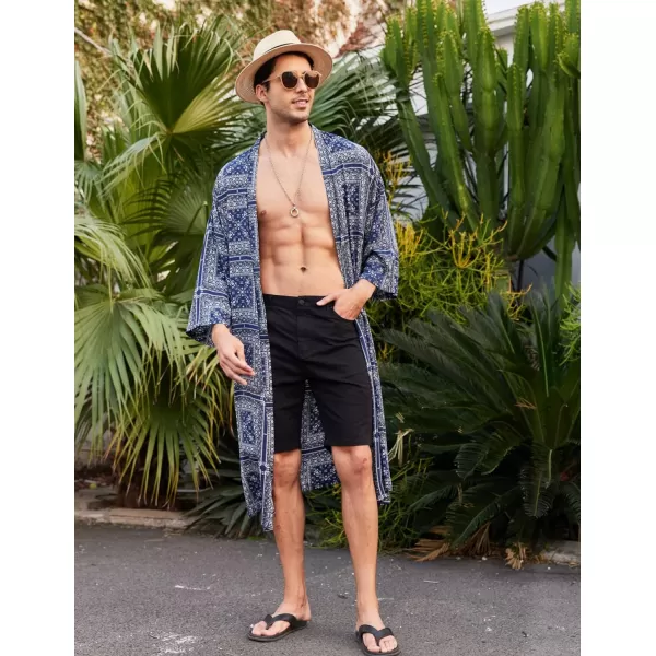 COOFANDY Men's Lightweight Kimono Robe Jacket Printed Japanese Style Bathrobes Casual Open Front Long Cardigan Coat Outwear