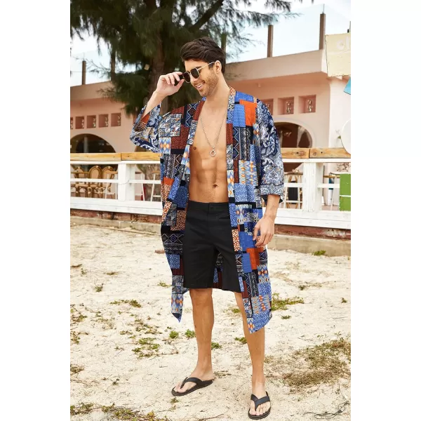 COOFANDY Men's Lightweight Kimono Robe Jacket Printed Japanese Style Bathrobes Casual Open Front Long Cardigan Coat Outwear)