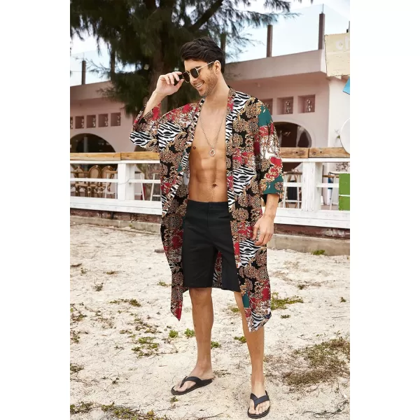 COOFANDY Men's Lightweight Kimono Robe Jacket Printed Japanese Style Bathrobes Casual Open Front Long Cardigan Coat Outwear)
