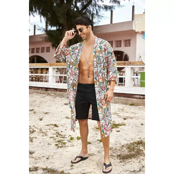 COOFANDY Men's Lightweight Kimono Robe Jacket Printed Japanese Style Bathrobes Casual Open Front Long Cardigan Coat Outwear)