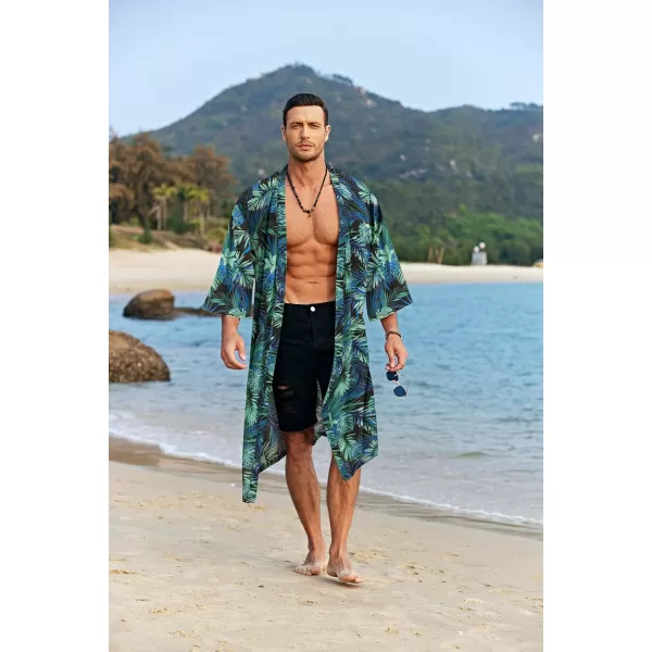 COOFANDY Men's Lightweight Kimono Robe Jacket Printed Japanese Style Bathrobes Casual Open Front Long Cardigan Coat Outwear