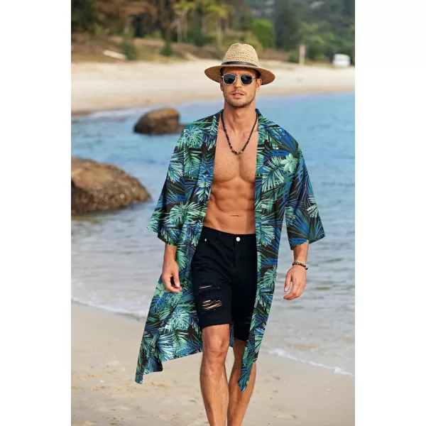 COOFANDY Men's Lightweight Kimono Robe Jacket Printed Japanese Style Bathrobes Casual Open Front Long Cardigan Coat Outwear