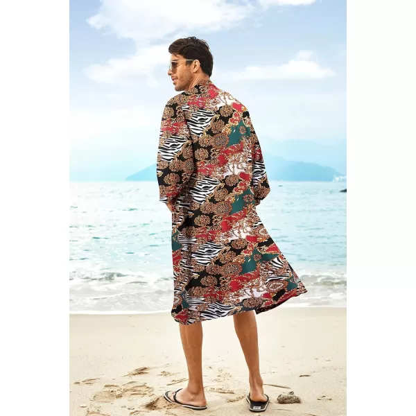 COOFANDY Men's Lightweight Kimono Robe Jacket Printed Japanese Style Bathrobes Casual Open Front Long Cardigan Coat Outwear)