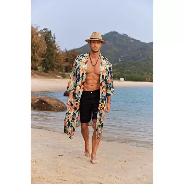 COOFANDY Men's Lightweight Kimono Robe Jacket Printed Japanese Style Bathrobes Casual Open Front Long Cardigan Coat Outwear