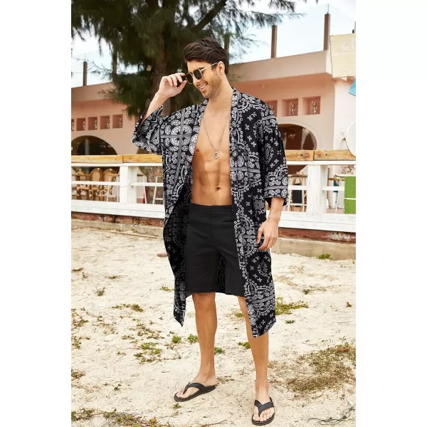COOFANDY Men's Lightweight Kimono Robe Jacket Printed Japanese Style Bathrobes Casual Open Front Long Cardigan Coat Outwear
