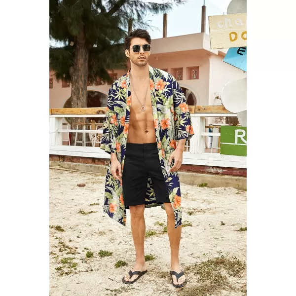 COOFANDY Men's Lightweight Kimono Robe Jacket Printed Japanese Style Bathrobes Casual Open Front Long Cardigan Coat Outwear
