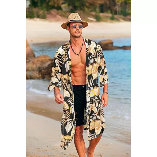 COOFANDY Men's Lightweight Kimono Robe Jacket Printed Japanese Style Bathrobes Casual Open Front Long Cardigan Coat Outwear