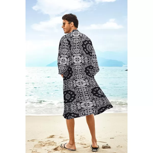 COOFANDY Men's Lightweight Kimono Robe Jacket Printed Japanese Style Bathrobes Casual Open Front Long Cardigan Coat Outwear