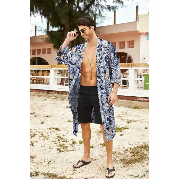 COOFANDY Men's Lightweight Kimono Robe Jacket Printed Japanese Style Bathrobes Casual Open Front Long Cardigan Coat Outwear)