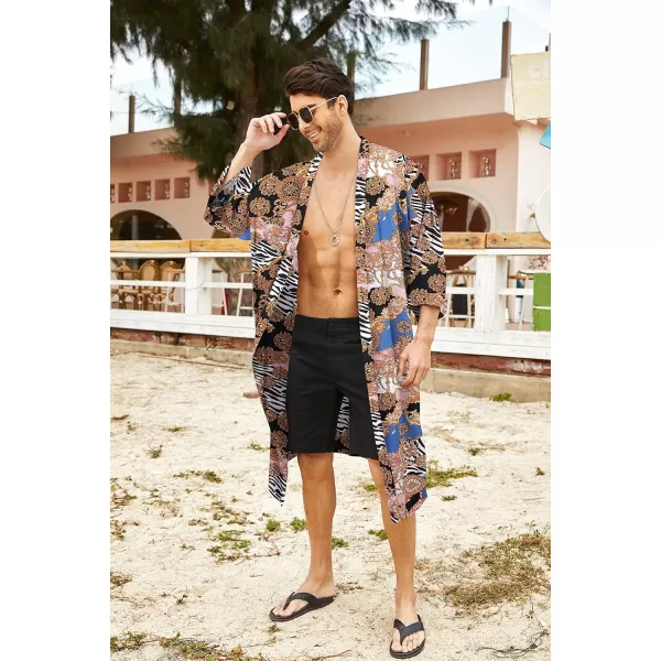 COOFANDY Men's Lightweight Kimono Robe Jacket Printed Japanese Style Bathrobes Casual Open Front Long Cardigan Coat Outwear)