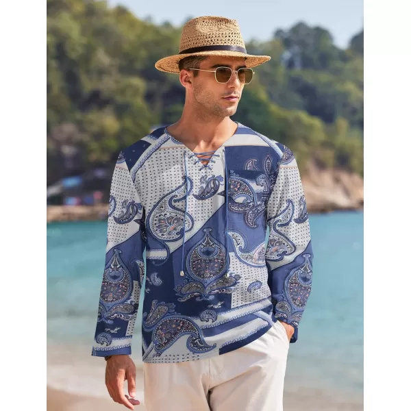 COOFANDY Mens Linen Beach Tee Shirts Cotton Hippie Shirts V Neck Long Sleeve Tunic Big and Tall Yoga Shirt