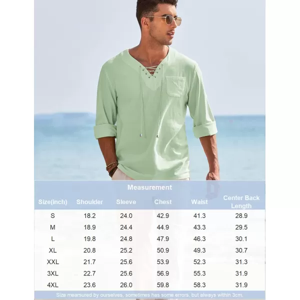 COOFANDY Mens Linen Beach Tee Shirts Cotton Hippie Shirts V Neck Long Sleeve Tunic Big and Tall Yoga Shirt