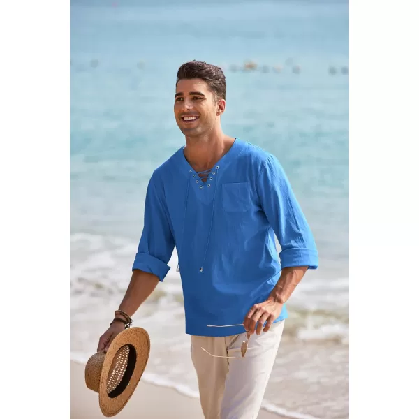 COOFANDY Mens Linen Beach Tee Shirts Cotton Hippie Shirts V Neck Long Sleeve Tunic Big and Tall Yoga Shirt