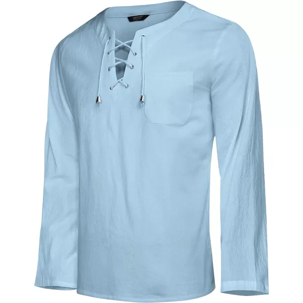 COOFANDY Mens Linen Beach Tee Shirts Cotton Hippie Shirts V Neck Long Sleeve Tunic Big and Tall Yoga Shirt