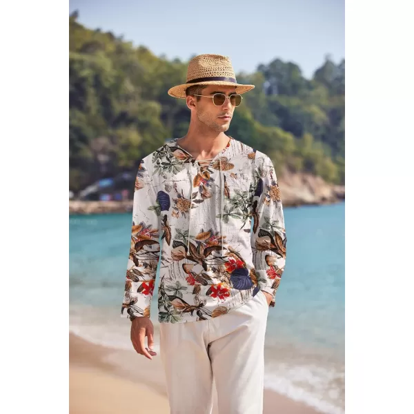 COOFANDY Mens Linen Beach Tee Shirts Cotton Hippie Shirts V Neck Long Sleeve Tunic Big and Tall Yoga Shirt