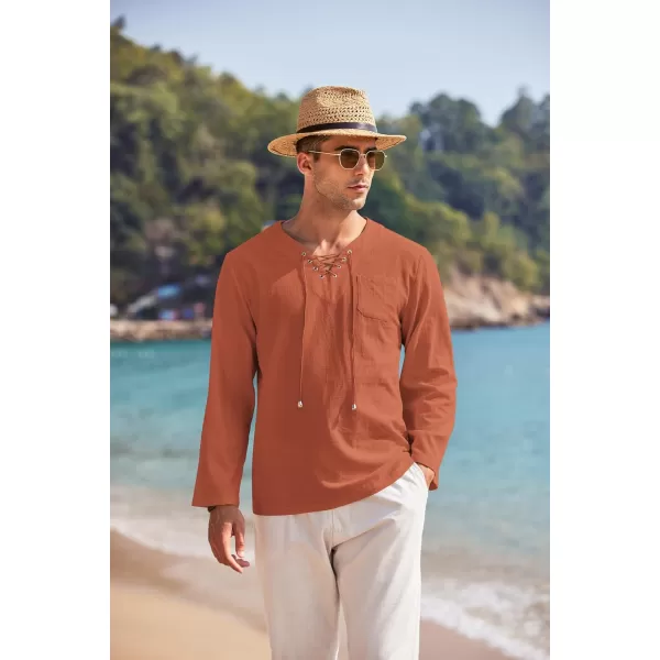 COOFANDY Mens Linen Beach Tee Shirts Cotton Hippie Shirts V Neck Long Sleeve Tunic Big and Tall Yoga Shirt