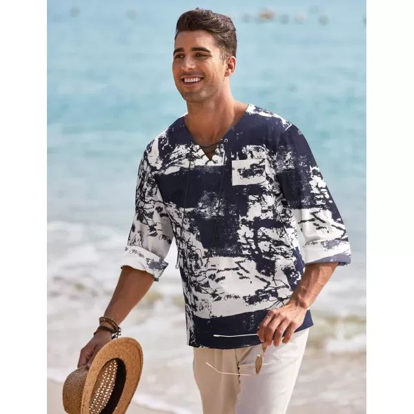 COOFANDY Mens Linen Beach Tee Shirts Cotton Hippie Shirts V Neck Long Sleeve Tunic Big and Tall Yoga Shirt