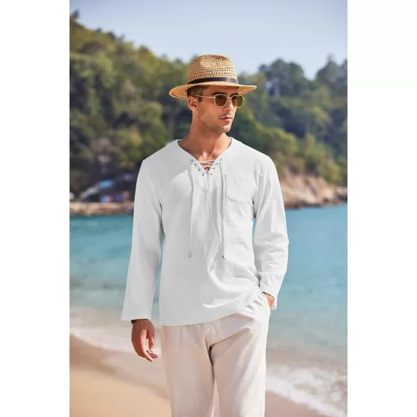 COOFANDY Mens Linen Beach Tee Shirts Cotton Hippie Shirts V Neck Long Sleeve Tunic Big and Tall Yoga Shirt