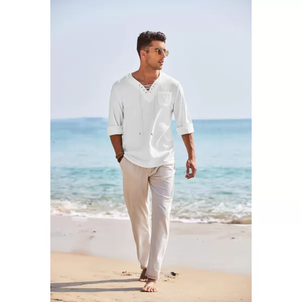COOFANDY Mens Linen Beach Tee Shirts Cotton Hippie Shirts V Neck Long Sleeve Tunic Big and Tall Yoga Shirt